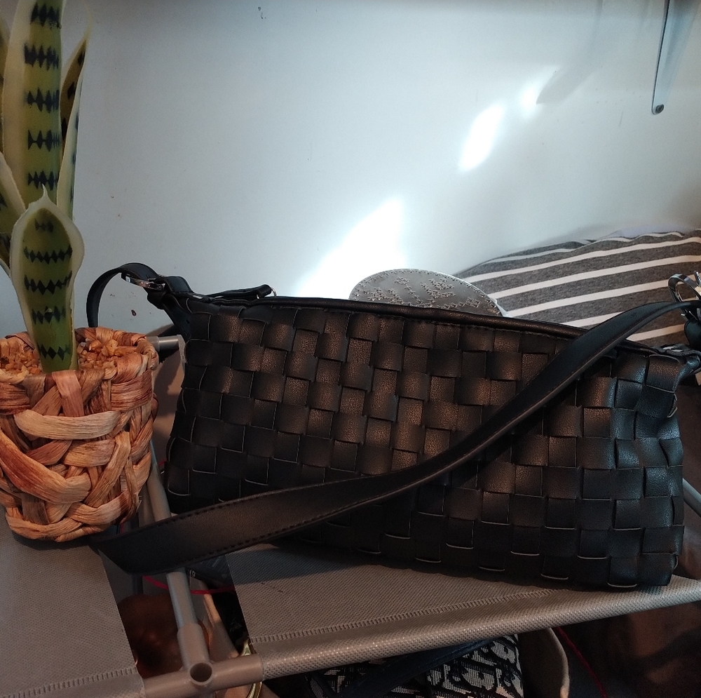 Trendy Woven Vegan Leather Shoulder Bag